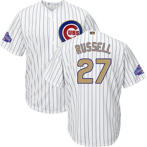 Cubs #27 Addison Russell White(Blue Strip) Gold Program Cool Base Stitched MLB Jersey